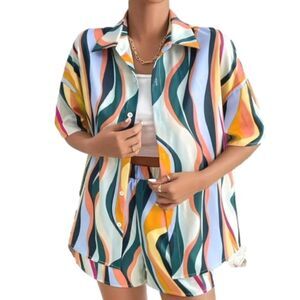 Color block matching two-piece short set sz X-Large